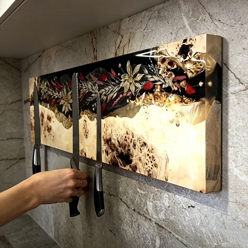 FLORAL WOOD MAGNETIC KNIFE RACK